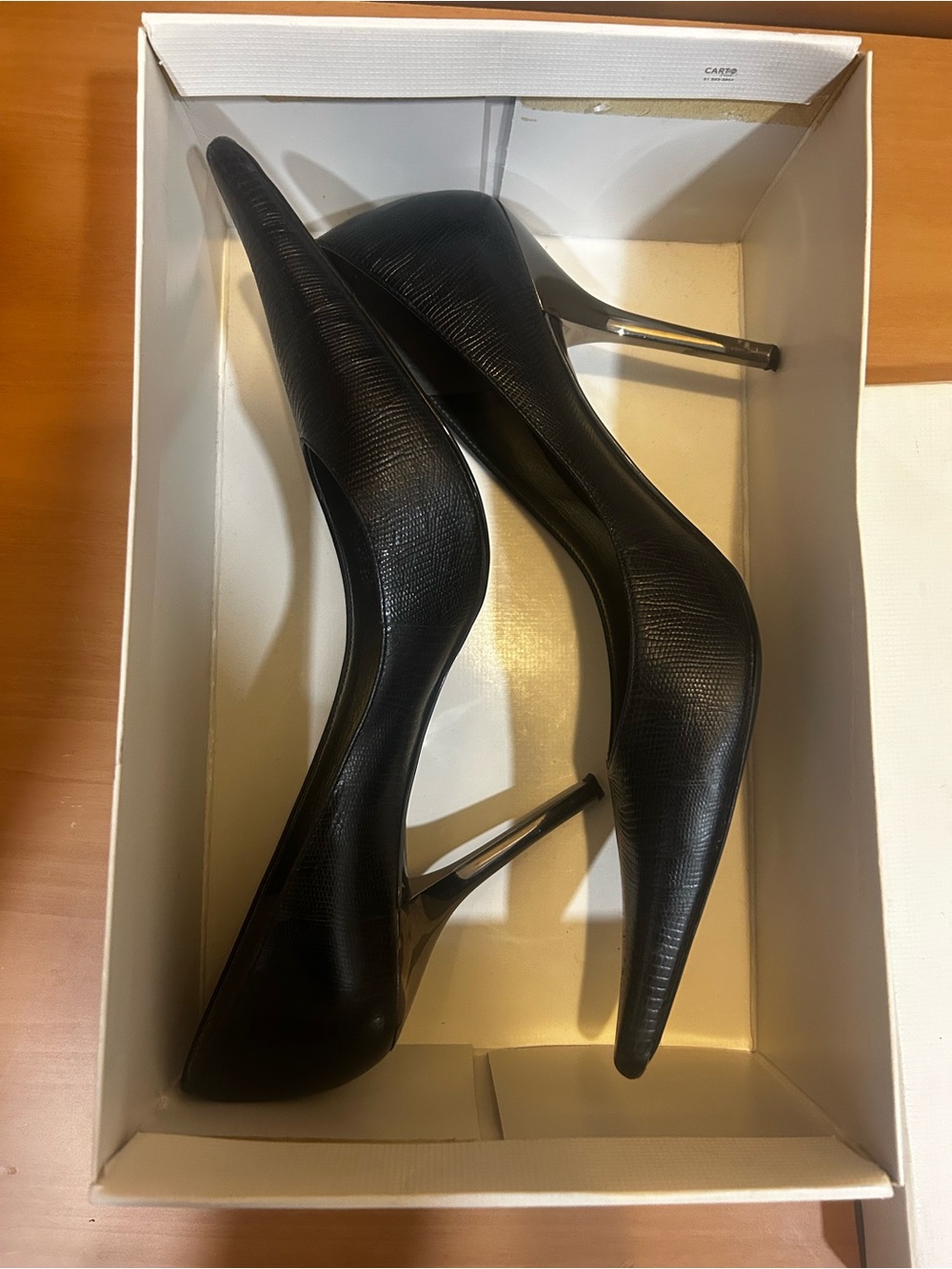 BCBGirls Morgan-M Black Lizard Pointed Toe Stiletto Heels Size 8.5